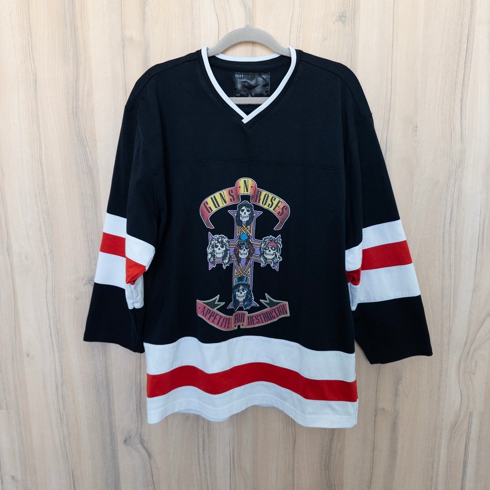 Guns N Roses Mens Hockey Jersey L Black Appetite For Destruction 87 Band Rock
